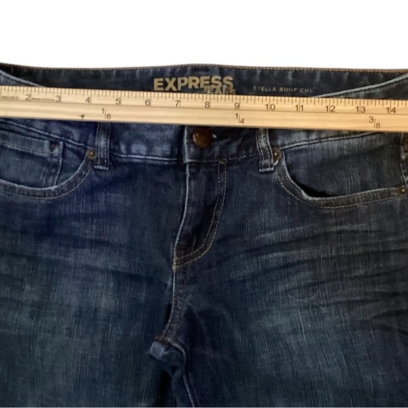 Express Jeans Womens 19 Bootcut Distressed Embroidered Juniors Size Approx 10 - Picture 2 of 8